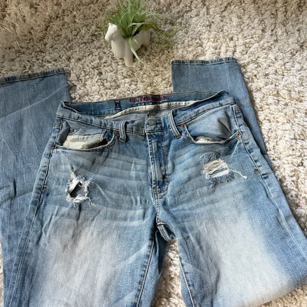 U.S. Polo Assn. Light Blue Boyfriend Distressed Jeans - Picture 1 of 8